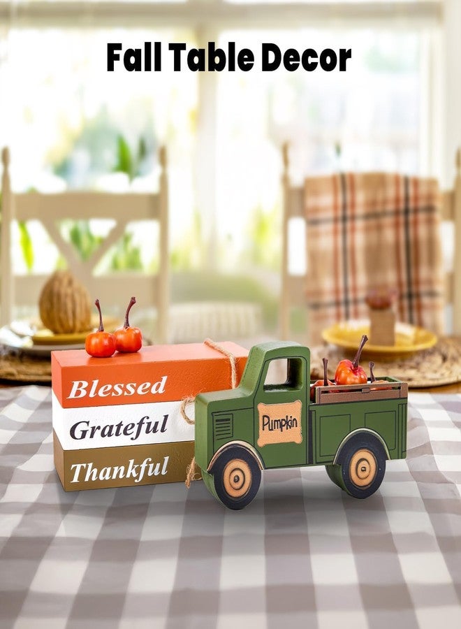 Olanrun Thanksgiving Decorations, 9 Pcs Handicrafts Wooden Thanksgiving Table Decor with 3 Books, 3D Truck, 5 Pumpkins for Indoor Office Home Table Centerpieces Kitchen Tiered Tray Mantel, Fall Decor - Image 5
